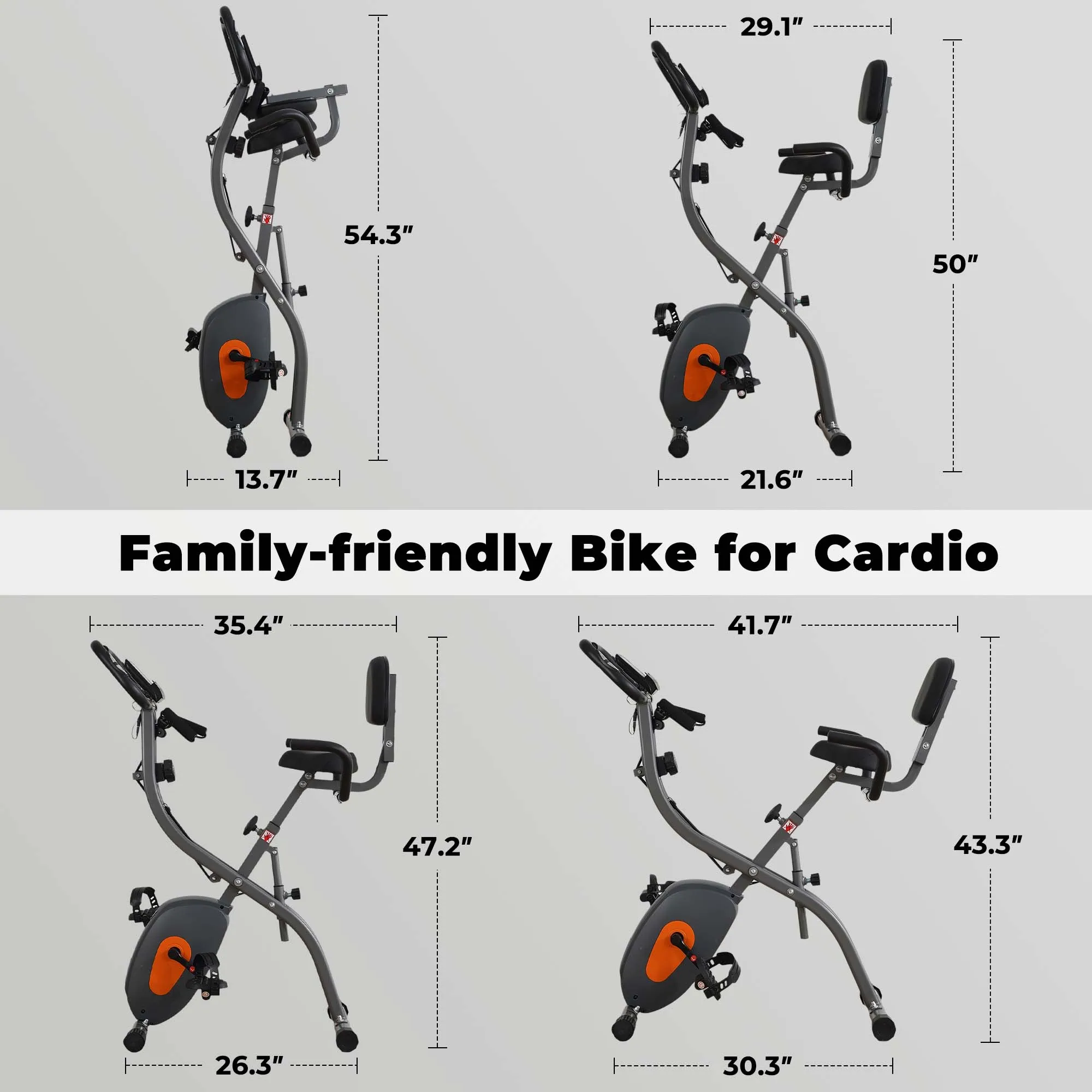 Folding Exercise Bike- Pulse Sensor- LCD Monitor- Recumbent Exercise Bike with Arm Resistance Bands - Image 6