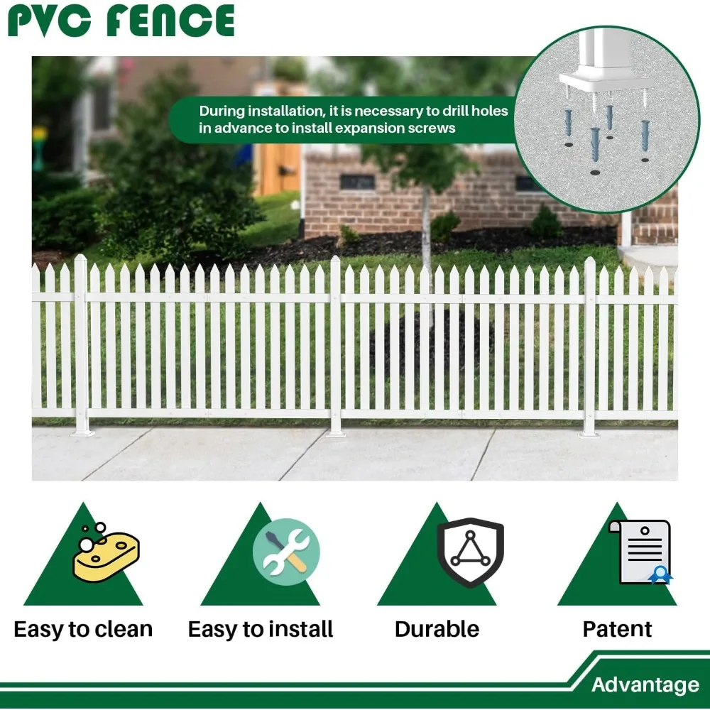 Vinyl Garden Fence- 6 Sets, 84" W X 30" H- White Picket Panels- PVC Fence for Outdoor- Patio-Pool- Dog Fence - Image 3