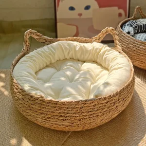Rattan Woven Cat Basket/Bed with Cushion