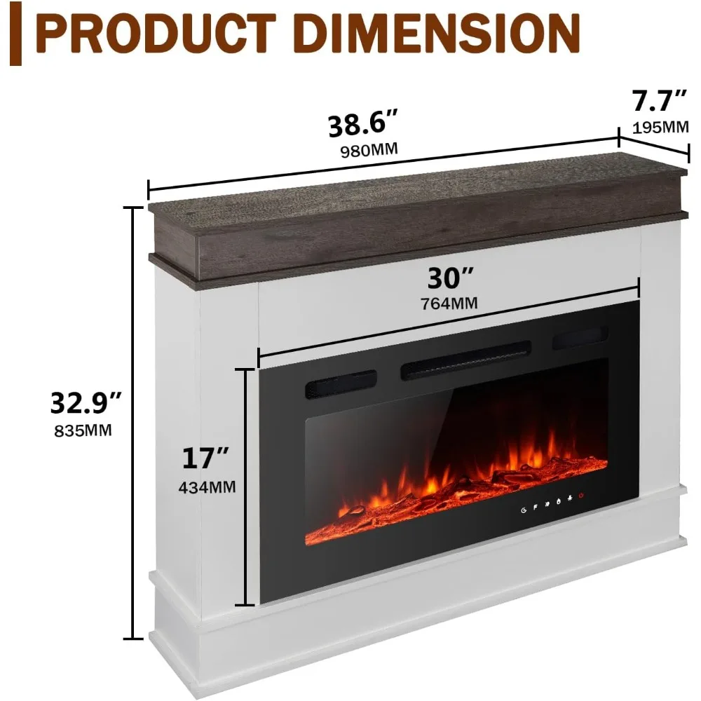 Electric Fireplace Insert- Freestanding Heater- Floating Fireplace with 12 LED Colors- Logset and Stones - Image 6