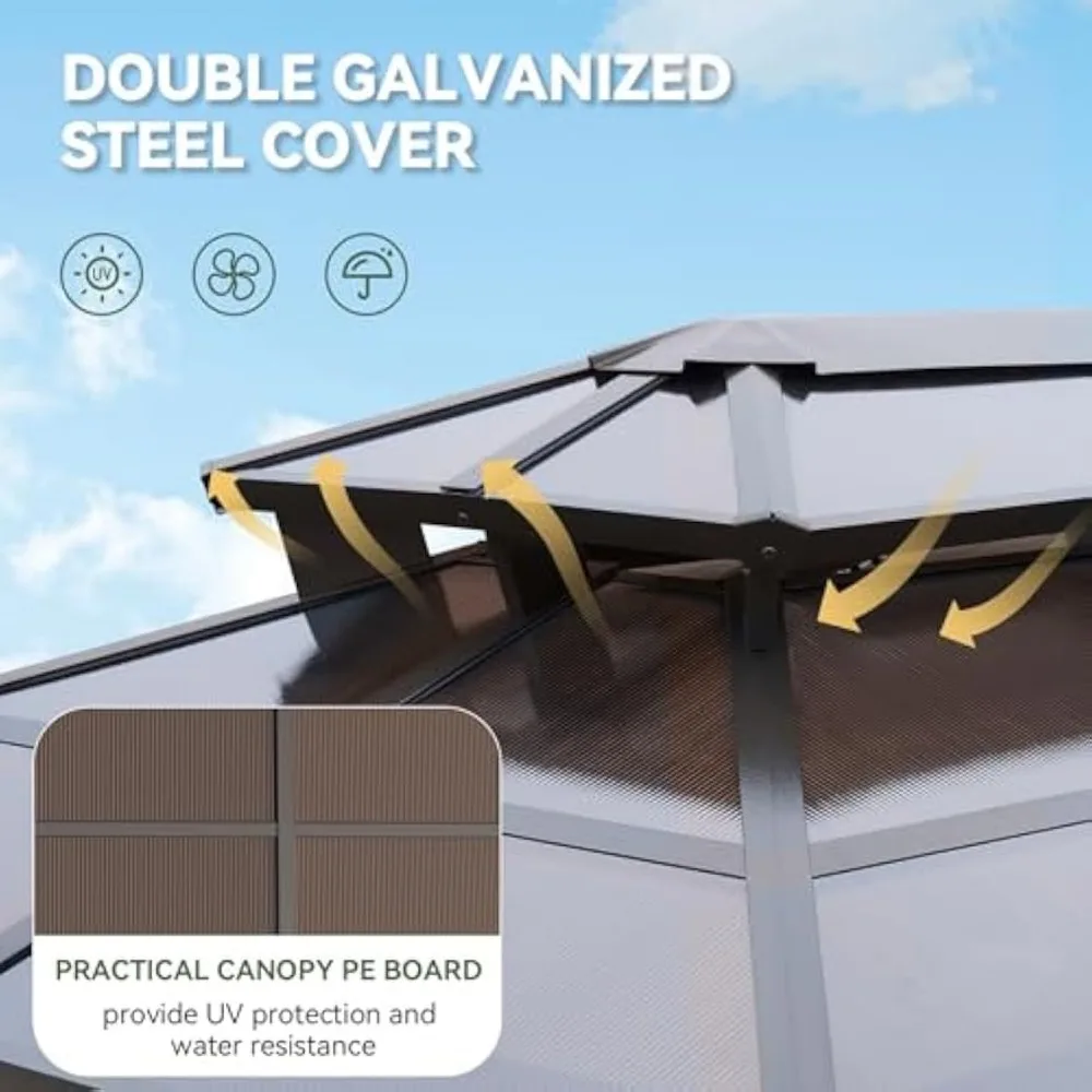 8 x 5 FT Aluminum BBQ Gazebo- Double Polycarbonate Top-Hardtop Grill Canopy with Shelves - Image 5