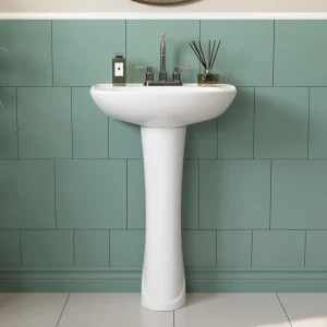 20" X 17" Modern U-Shape White Ceramic Pedestal Bathroom Sink With Three Faucet Holes