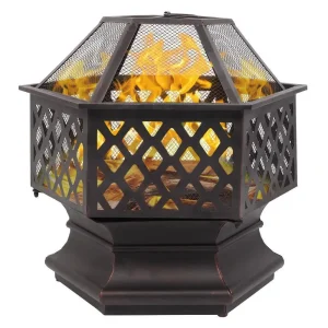 Hexagonal-Shaped Patio Fire Pit- Mesh Cover