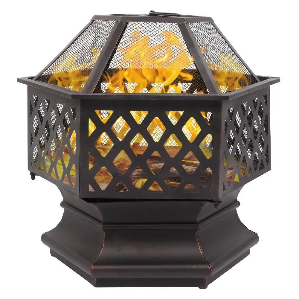 Hexagonal-Shaped Patio Fire Pit- Mesh Cover