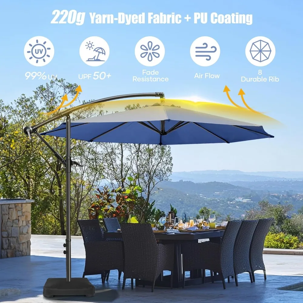 10-ft Offset Patio Umbrella with Base- Cantilever Market Umbrella UPF50+ UV Protection - Image 2