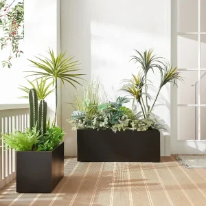 Metallic, Heavy, Long and Large Outdoor/Indoor Planter- Rectangular Trough Planter Box- 38” L x 15” W x 15” H- 40 Pounds