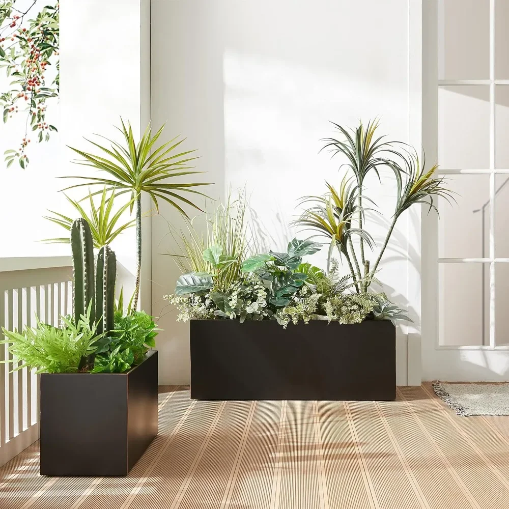 Metallic, Heavy, Long and Large Outdoor/Indoor Planter- Rectangular Trough Planter Box- 38” L x 15” W x 15” H- 40 Pounds