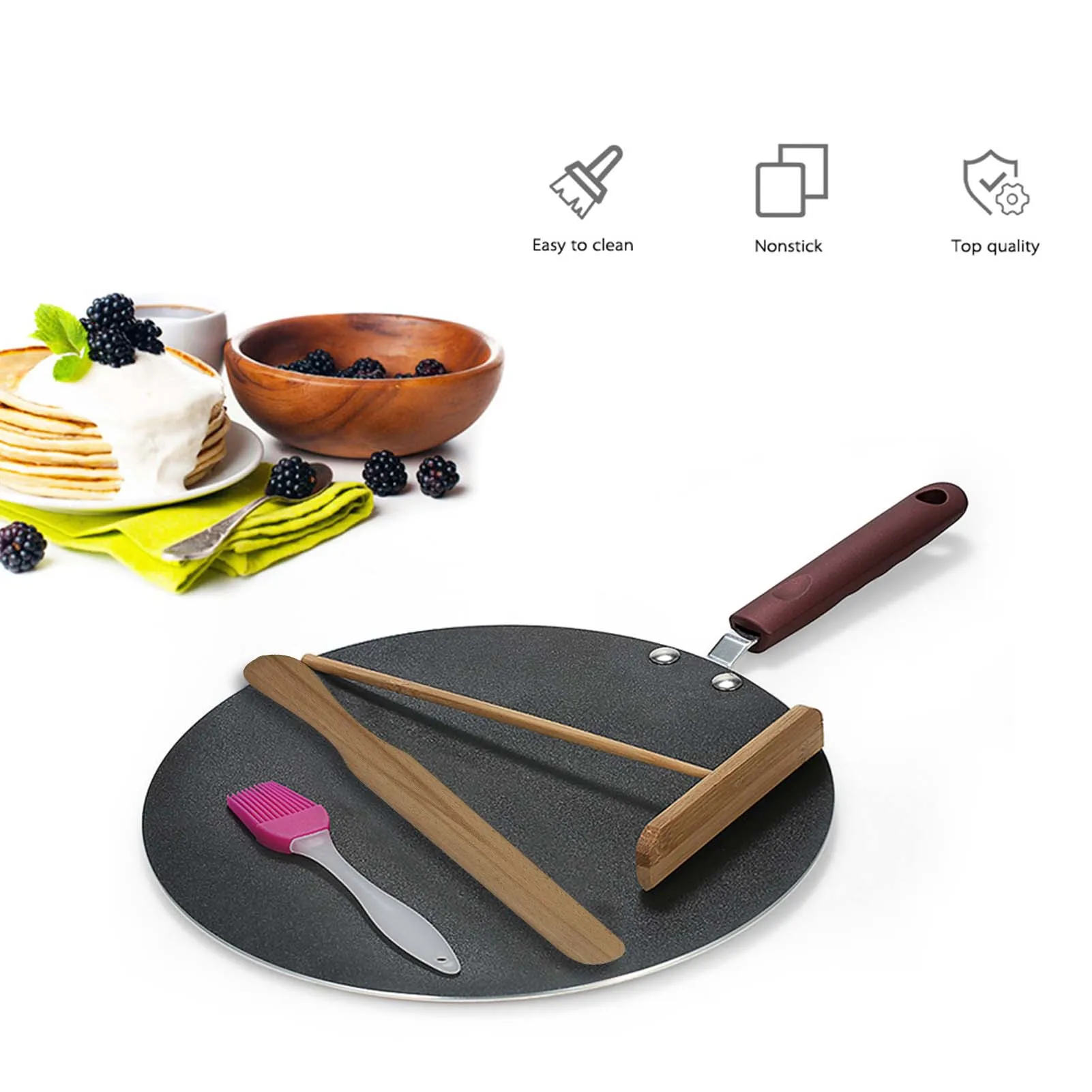 Pancake Pan- Aluminum Alloy Crepe Maker- Flat Griddle with Spreader & Spatula - Image 2