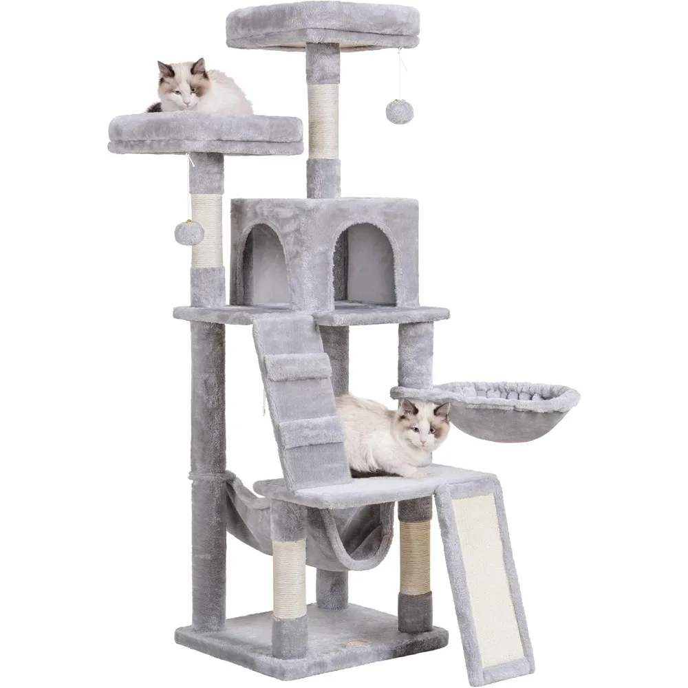 Cat Tree for Indoor Cats- Multi-Level Cat Furniture- Padded, Plush Perches/ Cozy Basket