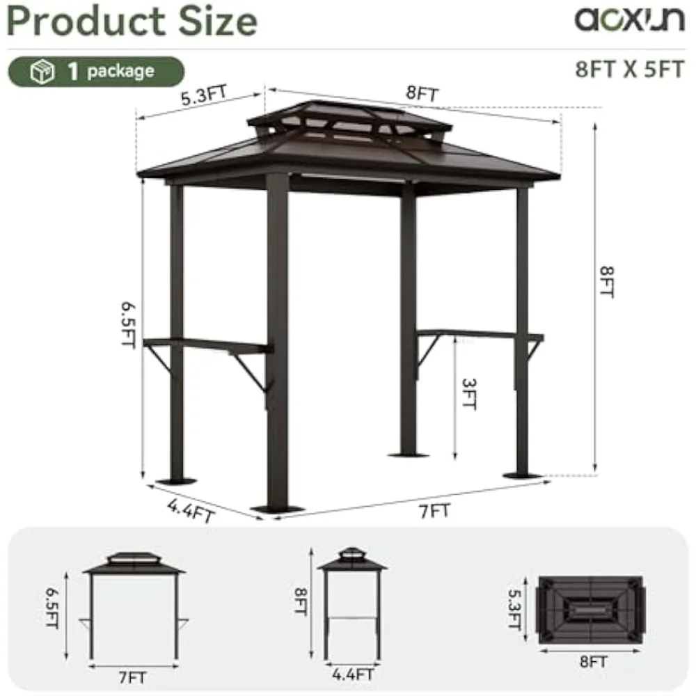8 x 5 FT Aluminum BBQ Gazebo- Double Polycarbonate Top-Hardtop Grill Canopy with Shelves - Image 2