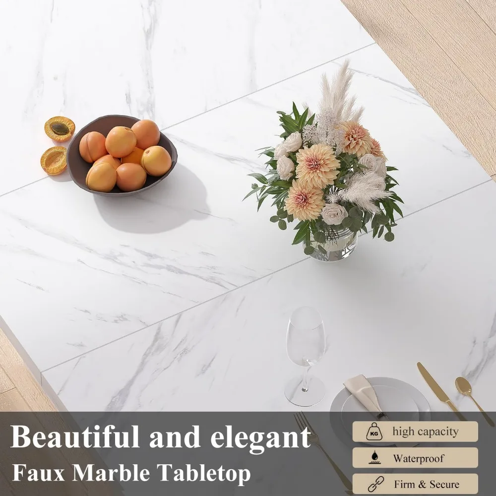 55-inch Dining Table- White Faux Marble Dining Room Table- Heavy Duty Pedestal- 3 Styles - Image 5