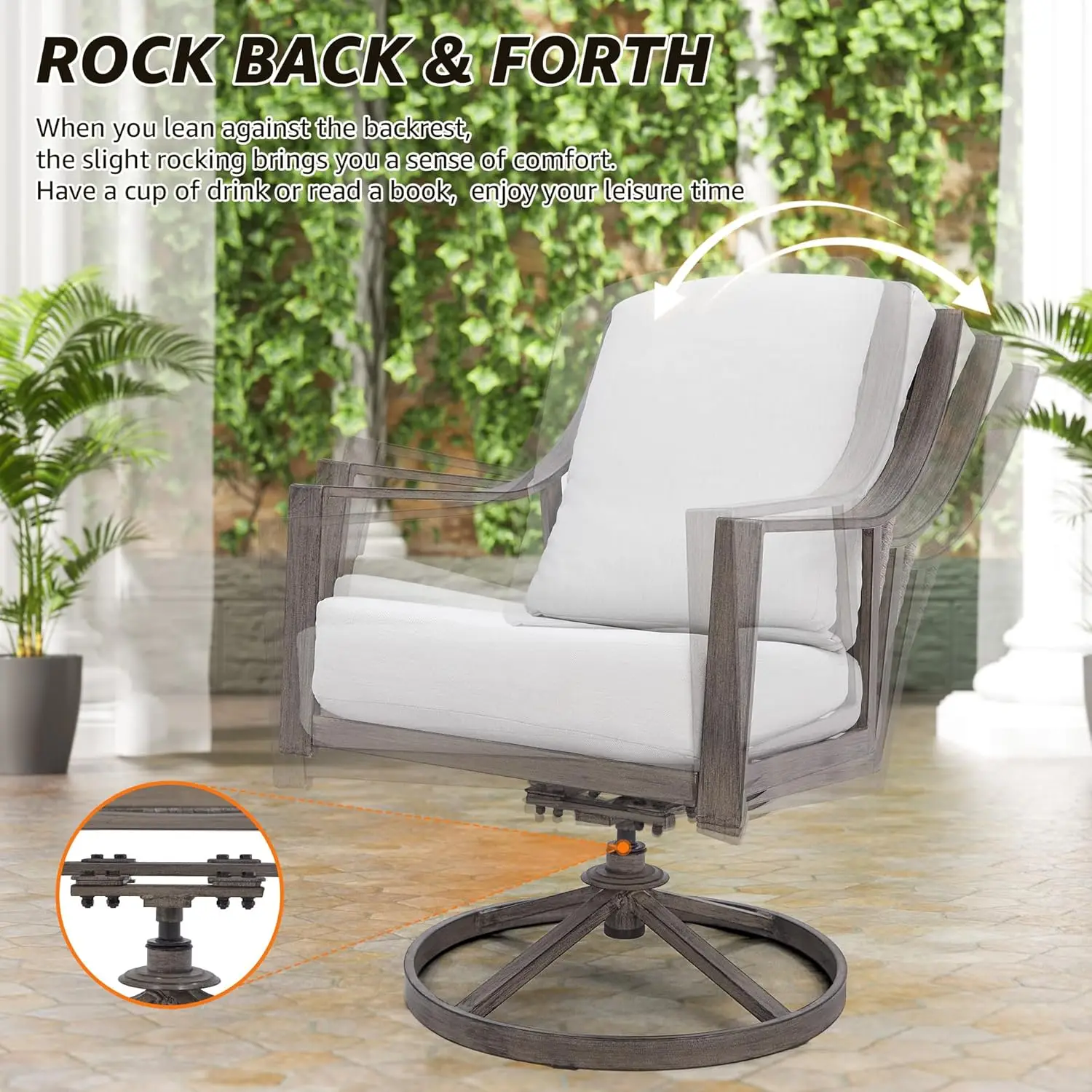 5-Piece Patio Dining Set- 4 Swivel Rocking Chairs and 38’’ Round Dining Table with 1.65’’ Umbrella Hole - Image 5