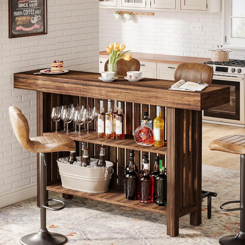 Large 2-Tier Bar Table- 63-Inch Mini Pub Table with Footrest- Coffee Bar Cabinet- Counter Height Table for Home - Image 3