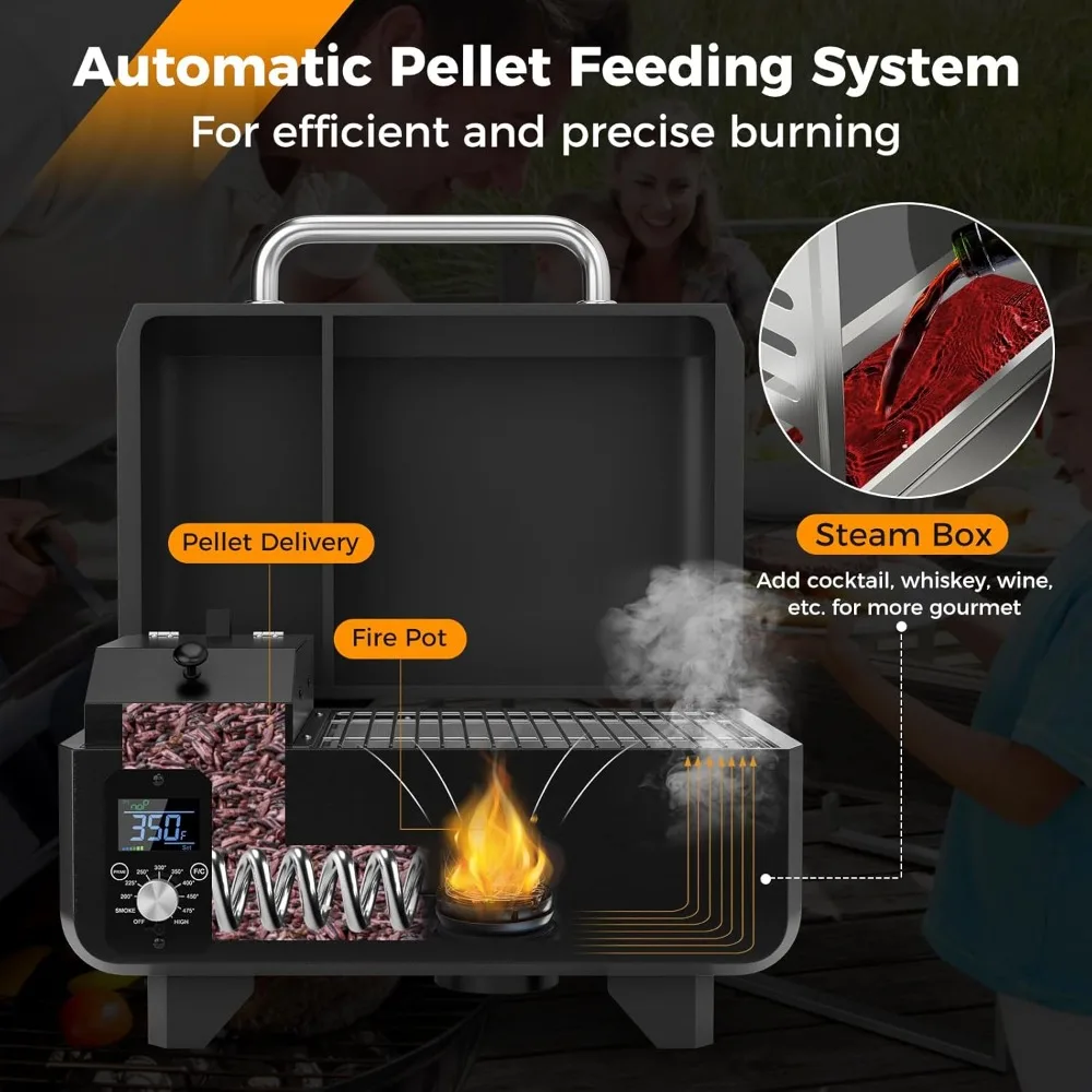 Pellet Grill and Smoker - Portable Tabletop Wood Pellet Smoker-Temperature Control-Removable Ash Pan- Grease Tray - Image 3