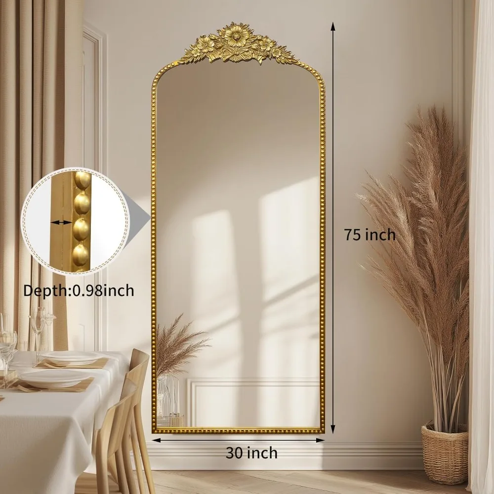 Full-Length Mirror- 75x30 inches- Baroque-Style Mirror- Antique Metal Frame- Wall Mirror - Image 2