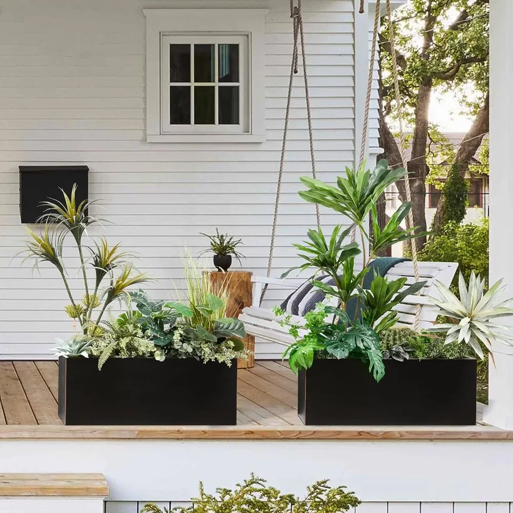 Metallic, Heavy, Long and Large Outdoor/Indoor Planter- Rectangular Trough Planter Box- 38” L x 15” W x 15” H- 40 Pounds - Image 5