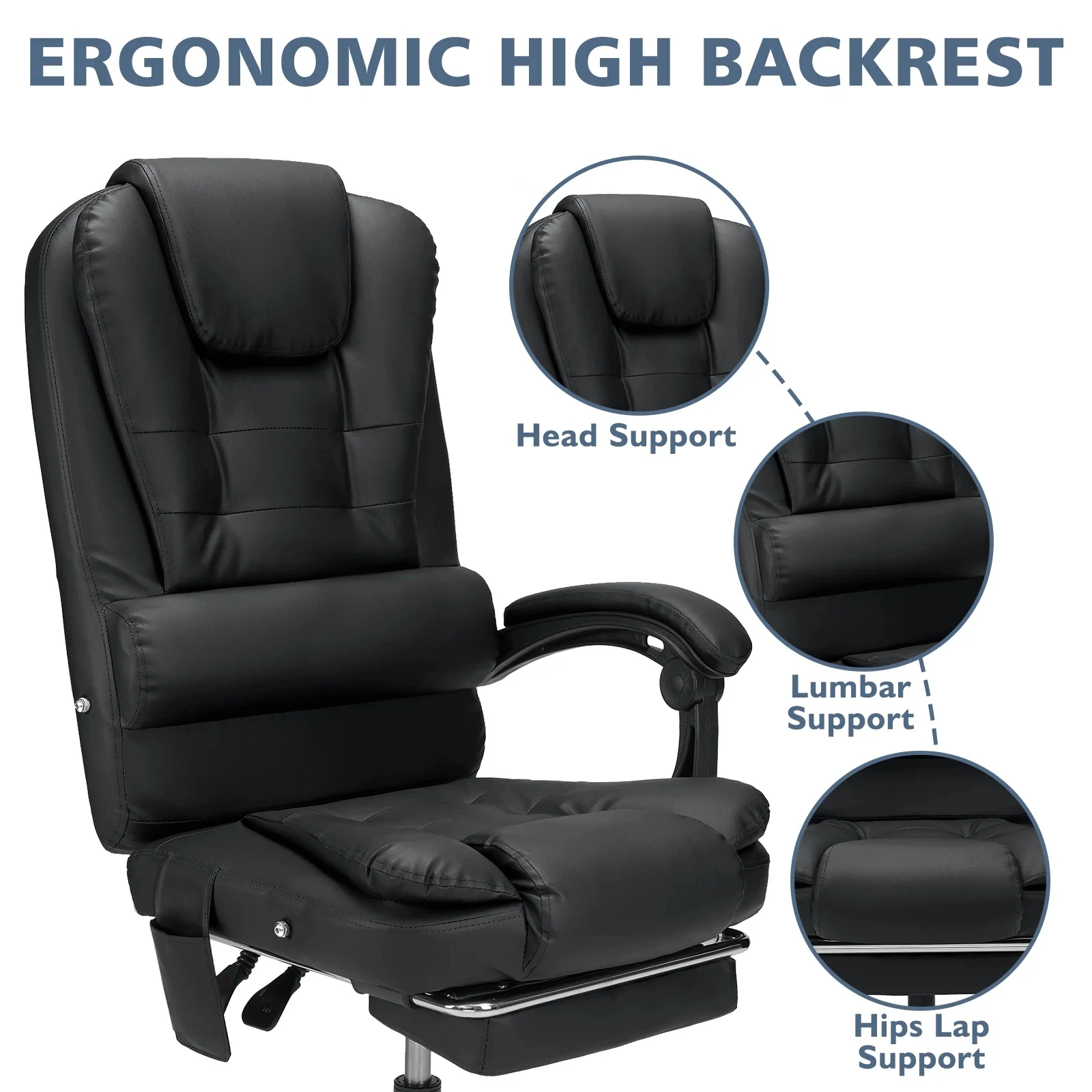 Executive Office Chair- Massage High Back Office Chair- Footrest- Reclining Computer Desk Chair- Lumbar Back Support - Image 6
