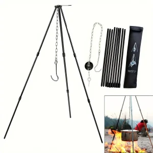 Stable, Campfire Tripod- Adjustable Hanging Pot- Compact and Lightweight