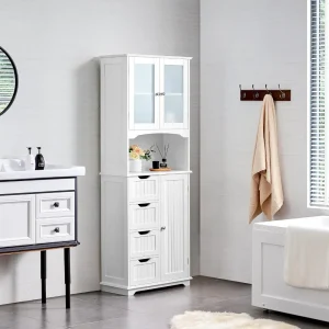 Tall Bathroom/Kitchen Cabinet- Storage Cabinet with 2 Glass Doors