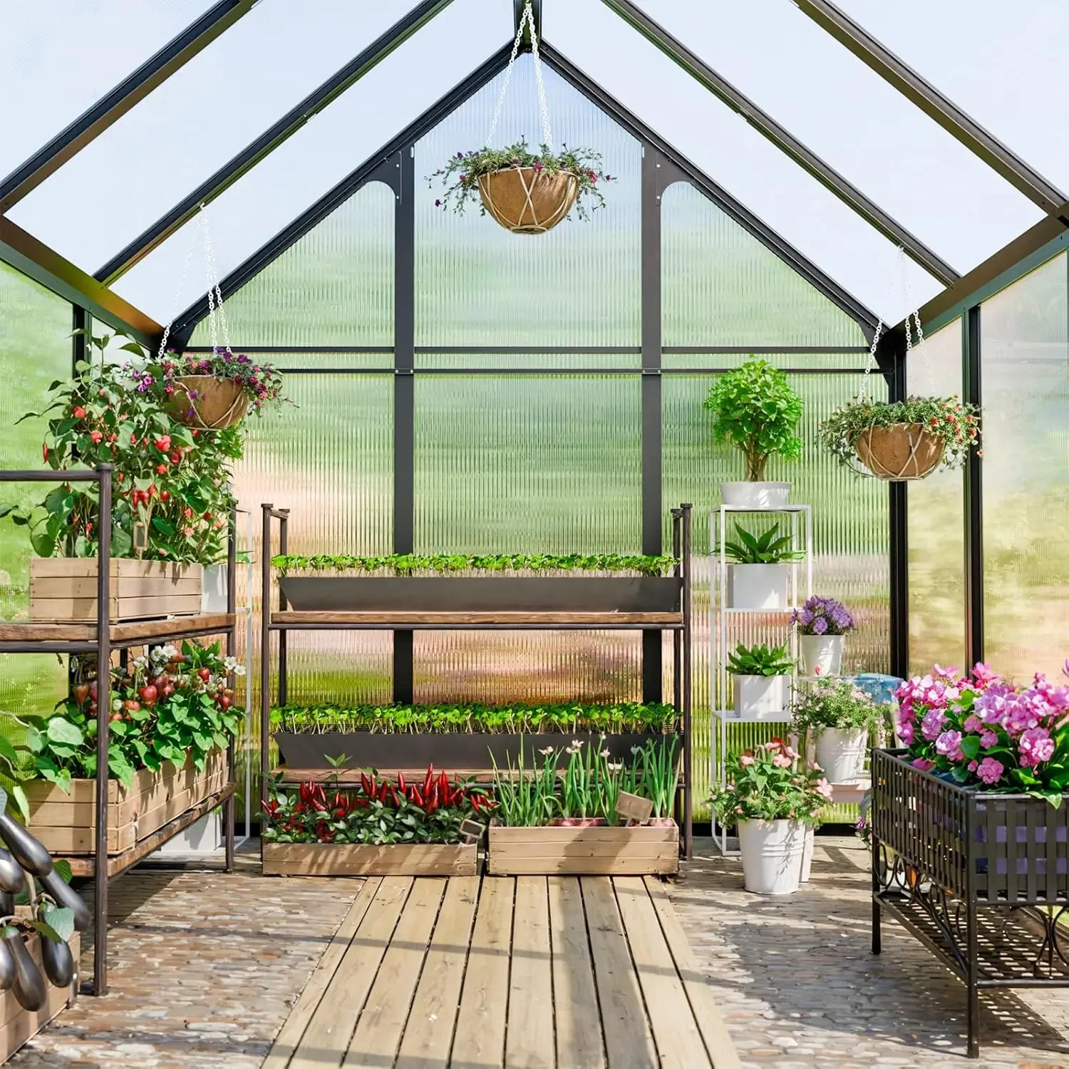 Polycarbonate Greenhouse Kit- 8 x 6 x 6 FT- Heavy-Duty Greenhouse with Transparent Panels, Windows, Door - Image 2