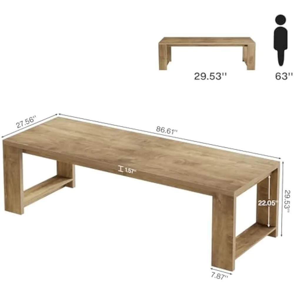86.61-Inch Dining Table for 6-8, Modern Narrow Long Kitchen Table with Pedestal Base, Extra Long Rectangular Dining Room Furnit - Image 2