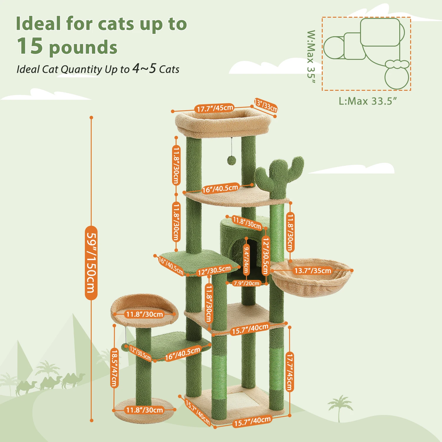 Multi-Level Cat Tower for Indoor Cats. Cat Condo with Large Hammock, Scratching Post, and Perches. - Image 3