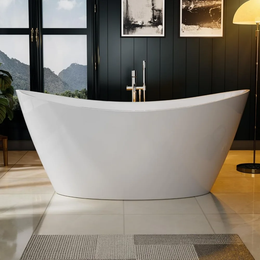 67" Acrylic Freestanding Bathtub- Glossy White - Image 5