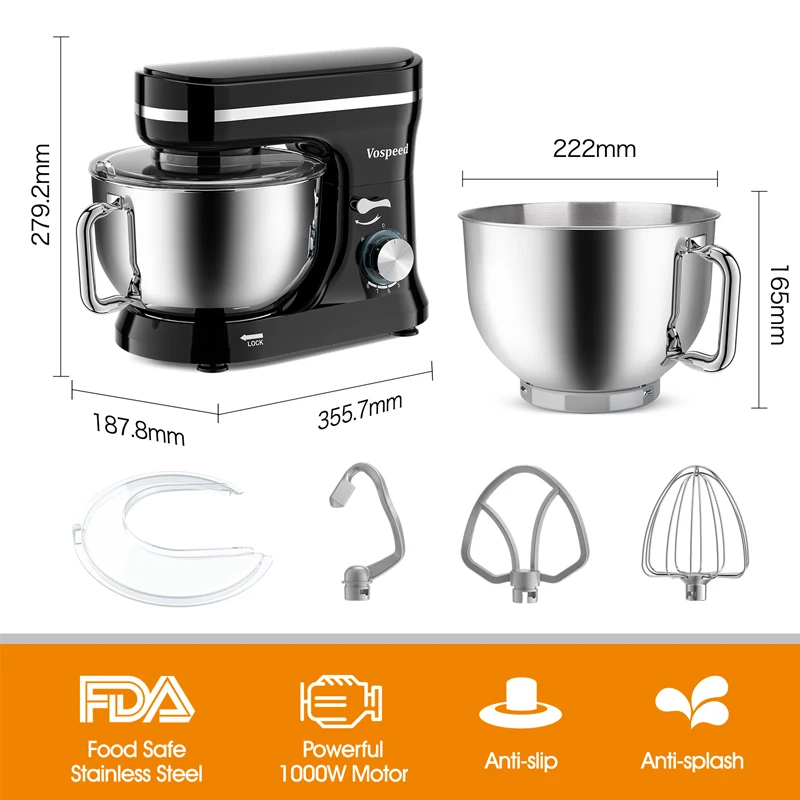 Powerful 5-Quart Tilt-Head Stand Mixer- 8+P Speed- Multi-functional Kitchen Mixer with Bowl, Dough Hook, Beater, Whisk, and Splash Guard - Image 5