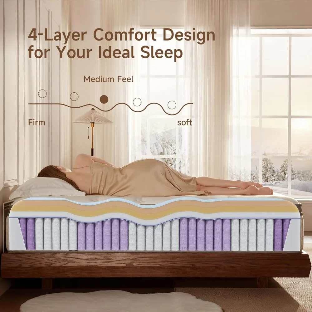 Queen-Size Cooling Gel Memory Foam Mattress- Pressure Relief- Medium-Firm Hybrid Mattress - Image 3