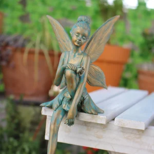 1-pc Bronze Vintage Distressed Flower Fairy- Resin Statue- Outdoor Garden Decorative Ornament