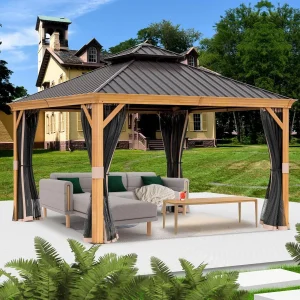 12’x12’ Hardtop Gazebo- Permanent Metal Pavilion with Netting (also, 10'x12', 12'x14', 12'x16', 12'x18',12'x20')