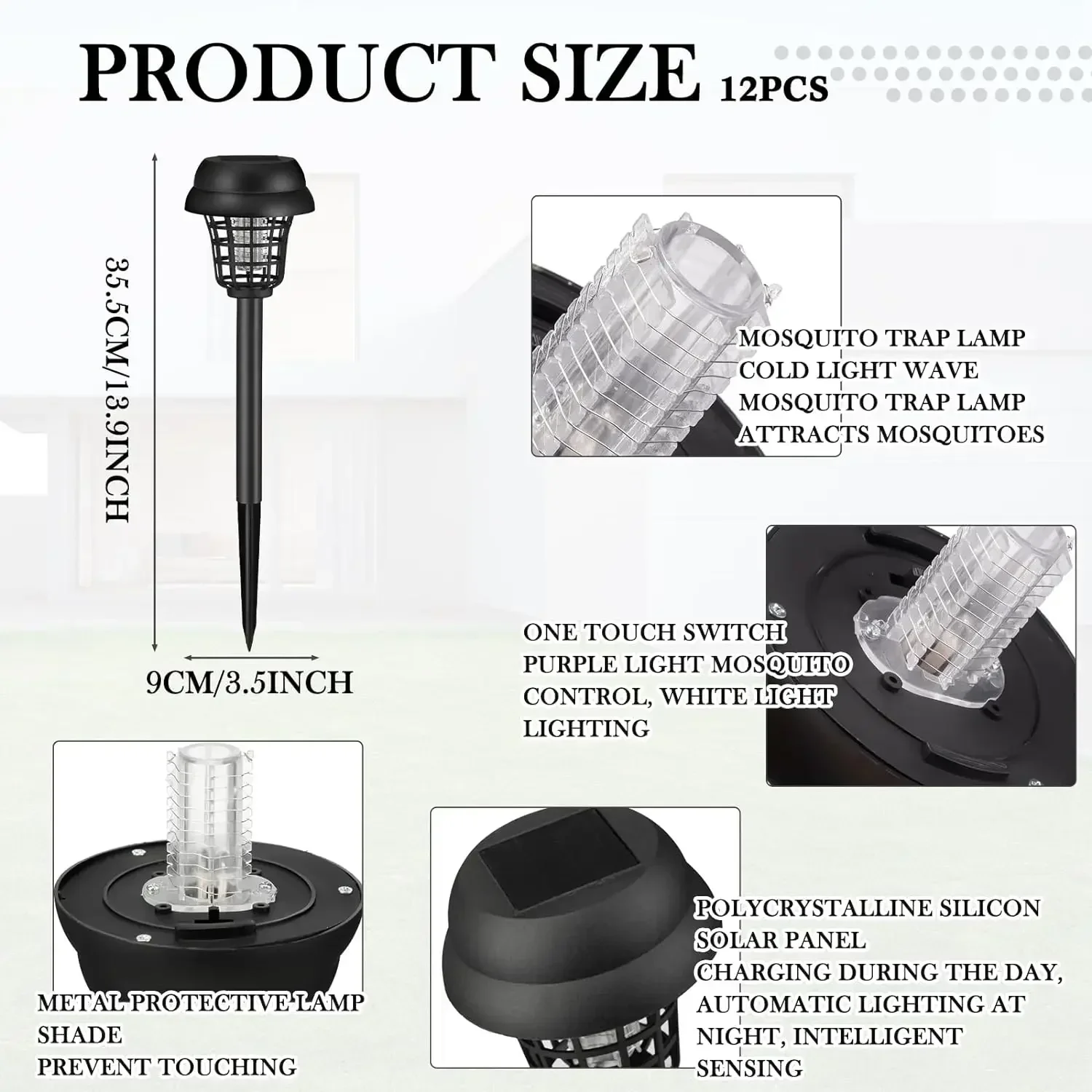 Solar Mosquito Killer- 2 Light Modes- Waterproof- Light Bug Zapper- Mosquito Trap Lamps For Garden, Lawn, Camping - Image 2