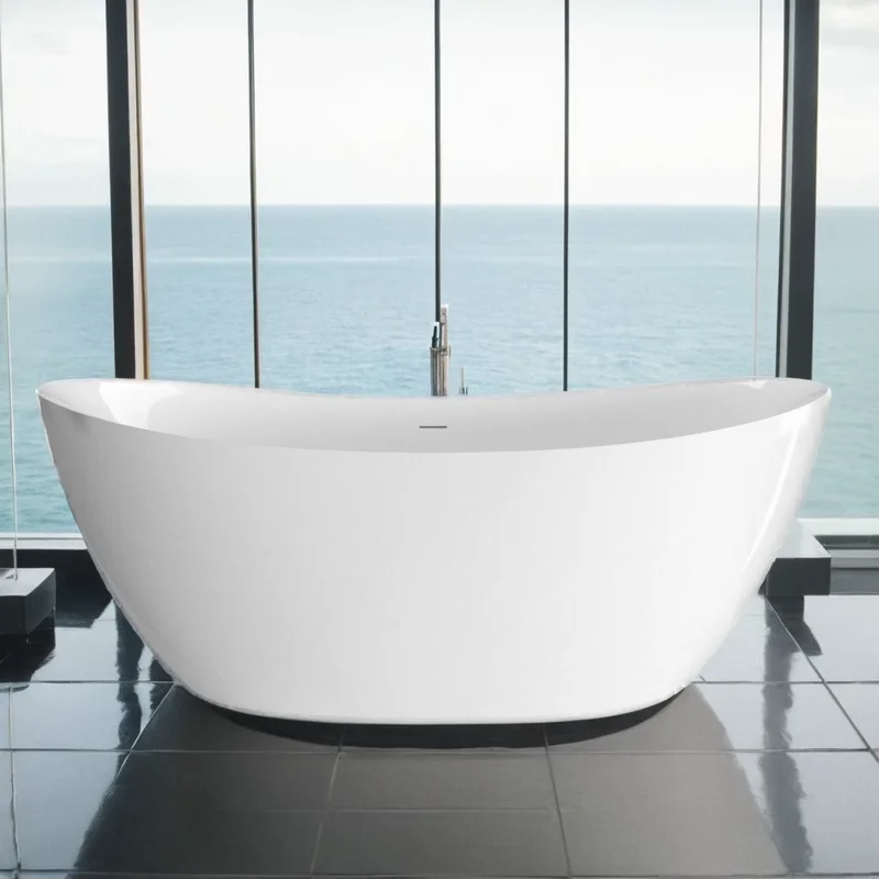 63" Acrylic Free Standing Tub - Classic Oval Shaped Soaking Tub- Adjustable Freestanding Bathtub with Integrated Slotted Overflow