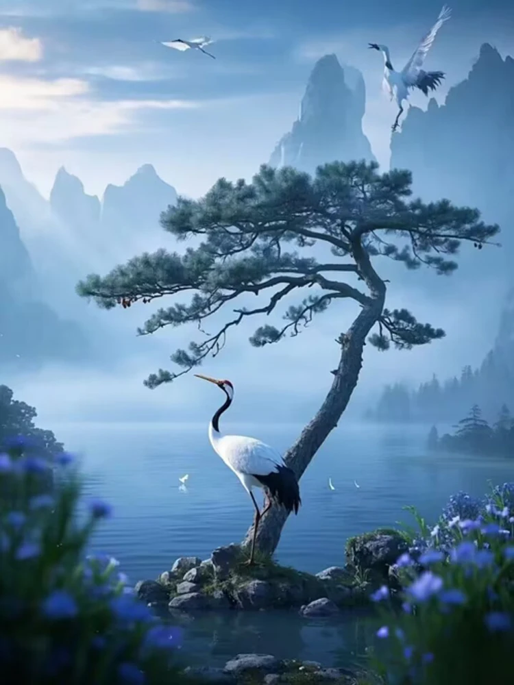 Diamond Painting Kit- Pine Crane Lake Scenery- Full Square/ Round Mosaic Diamond Painting - Image 13