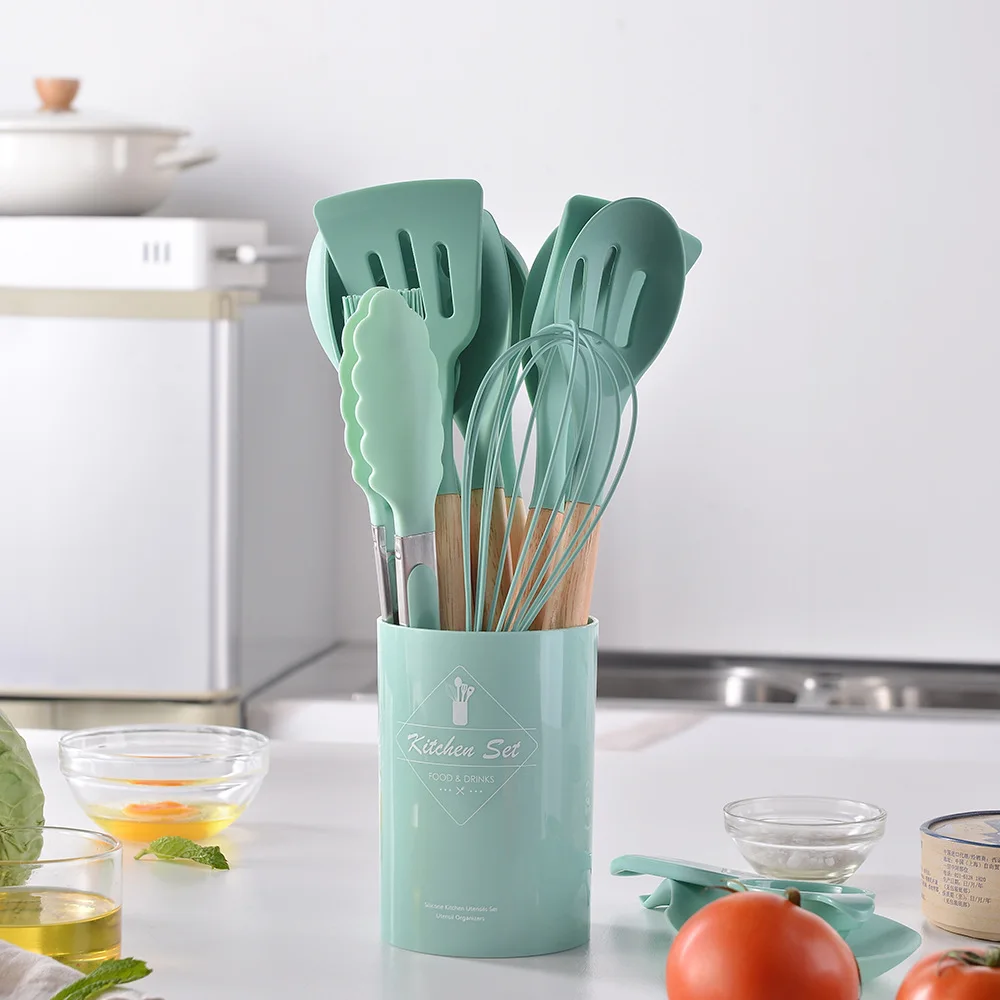 12-PCS Food Grade Silicone Kitchen Cookware Utensils- 4 Colors- Great Gift - Image 7