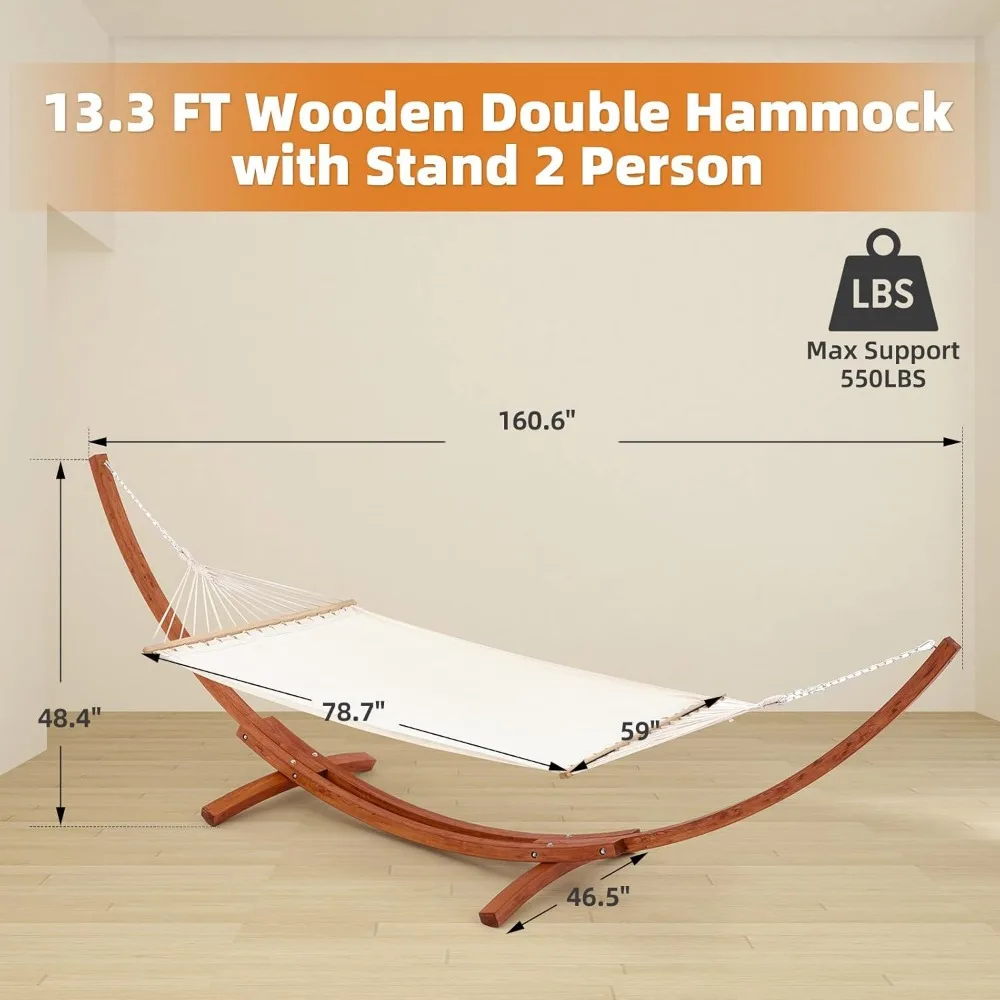 Outdoor 13 FT Hammock with Stand, 2 Person Heavy-Duty Wooden Hammock Stand- Large Hammock Bed for Porch, Patio, Balcony, - Image 6
