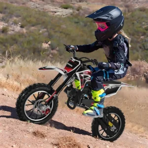 49cc 2-Stroke Kids Dirt Bike- Gas Powered- Motocross- Off Road Mini Motorcycle- Childrens' Pocket Motorbike- Front/ Rear Disc Brakes