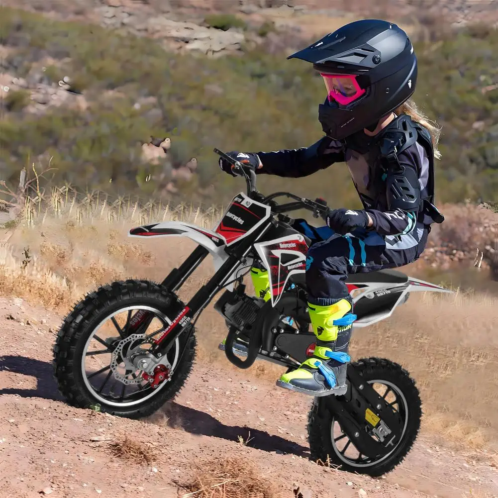 49cc 2-Stroke Kids Dirt Bike- Gas Powered- Motocross- Off Road Mini Motorcycle- Childrens' Pocket Motorbike- Front/ Rear Disc Brakes