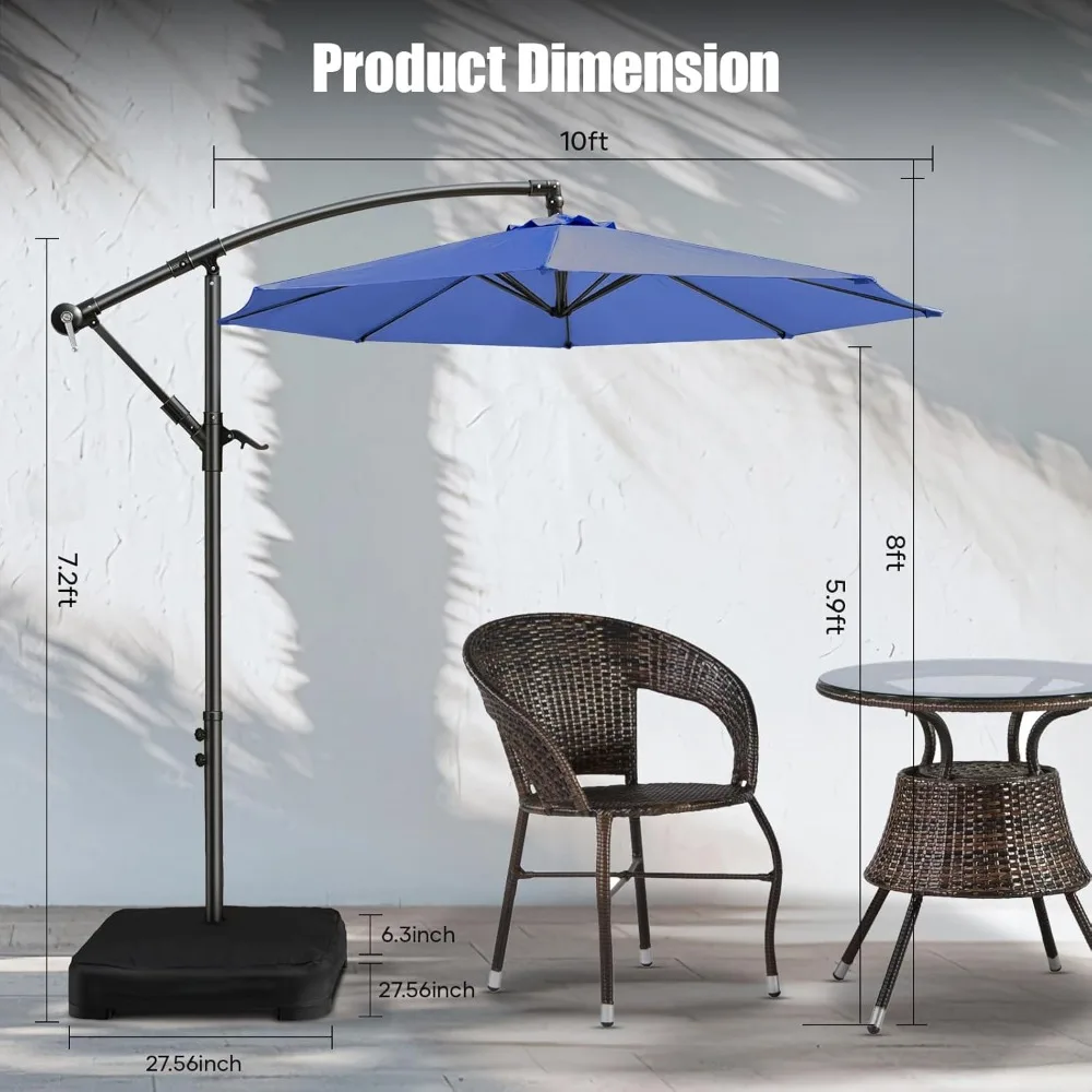 10-ft Offset Patio Umbrella with Base- Cantilever Market Umbrella UPF50+ UV Protection - Image 6