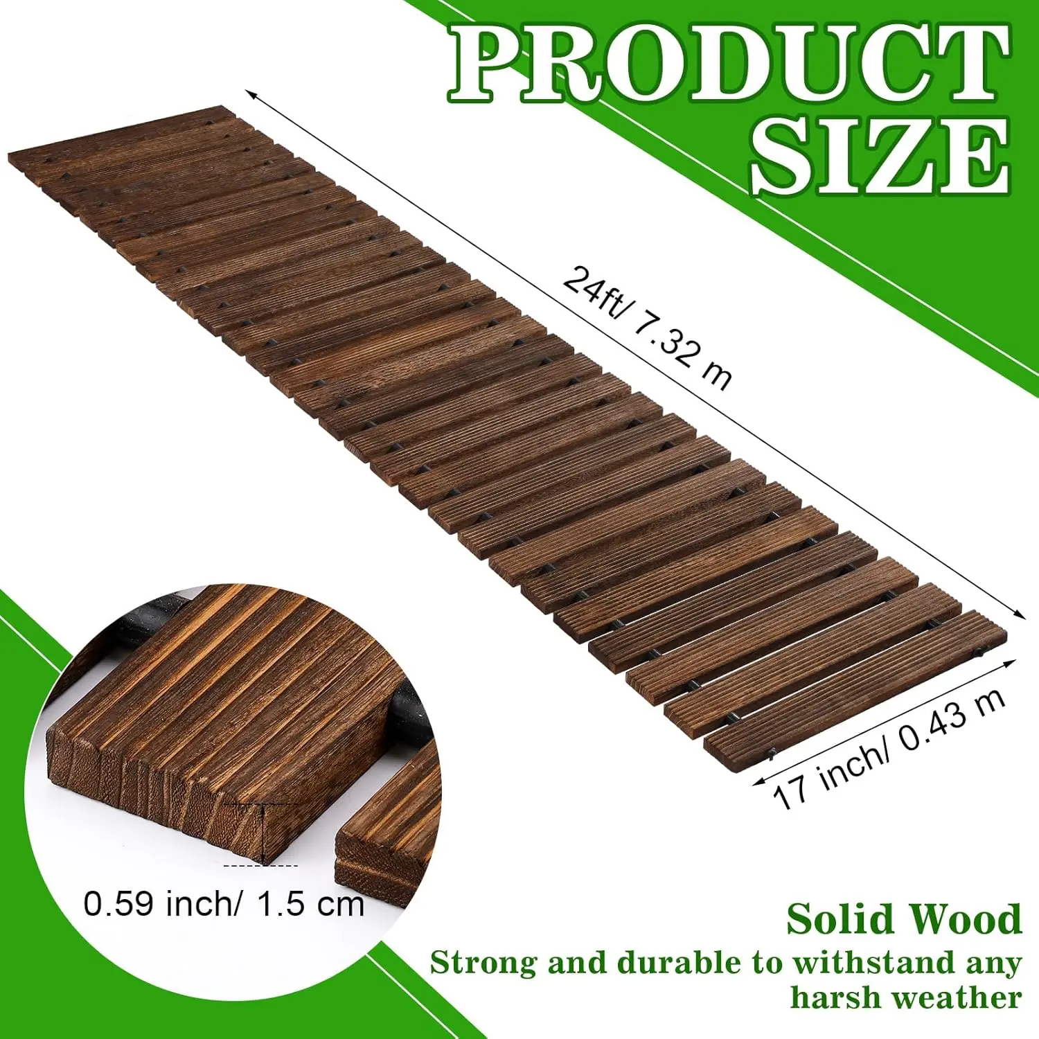 24 ft Wooden Garden Pathway- Non-Slip Surface- Roll Out Boardwalk- Light or Dark Wood - Image 2