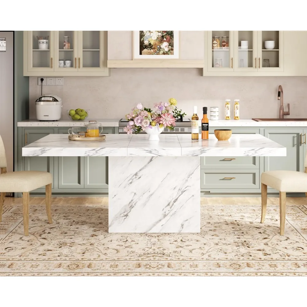 55-inch Dining Table- White Faux Marble Dining Room Table- Heavy Duty Pedestal- 3 Styles - Image 4