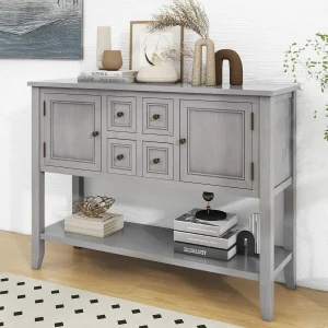 Console/Sofa Table- Buffet Sideboard- 4 Storage Drawers- 2 Cabinets and Bottom Shelf