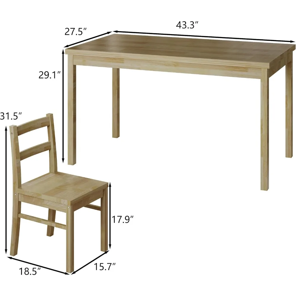43.3-inch Solid Wood Indoor Rectangular Dining Table Set for 4- Table and 4 Solid Wood Dining Chairs - 2 Colors - Image 7