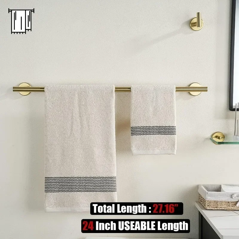 Bath Towel Bar- Bathroom Towel Rack- Thickened 0.8mm Towel Holder Wall Mount- Total Length 27 Inches- 2 Pack - Image 2