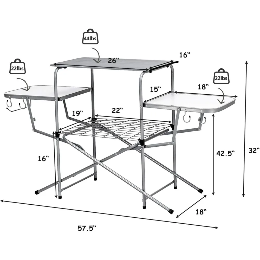 Folding Grill Table- Aluminum Camping/BBQ Table- Hooks- Great for Camping or as a BBQ work table in your backyard - Image 3