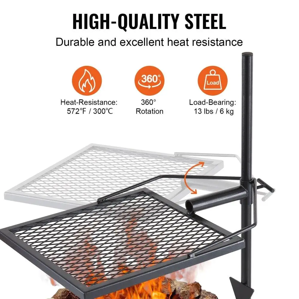 Swivel Campfire Grill- Fire Pit Grate-Heavy-Duty Steel Adjustable 360° Portable Outdoor BBQ Cooking Rack - Image 5