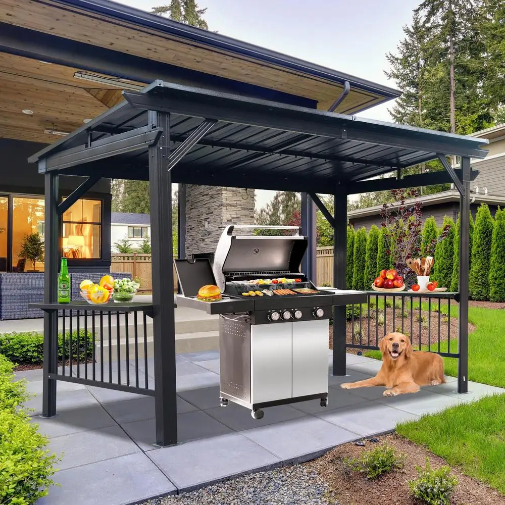 6.5x12 FT Hardtop Grill Gazebo- All-Weather- BBQ Shelter with Side Shelves and Ceiling Hooks- Galvanized Steel Frame - Image 2