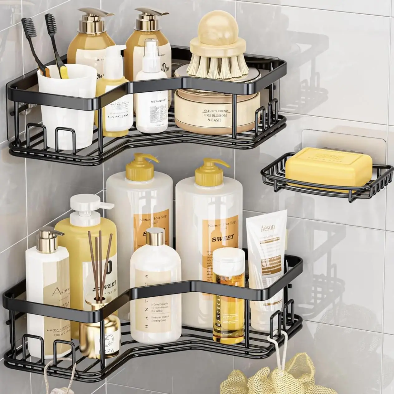 3/5 Pack Shower Organizer- Adhesive Shower Caddy with No Drilling- Rust-proof Stainless Steel - Image 2