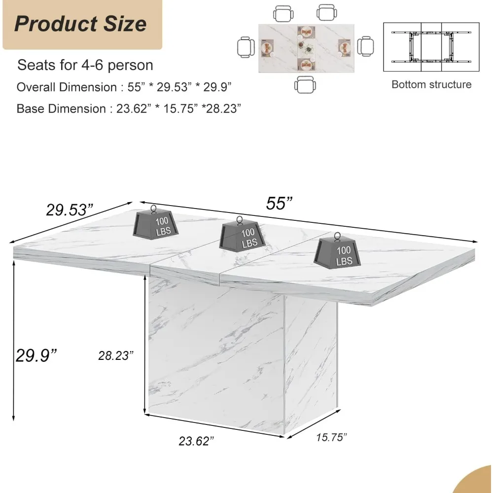 55-inch Dining Table- White Faux Marble Dining Room Table- Heavy Duty Pedestal- 3 Styles - Image 2