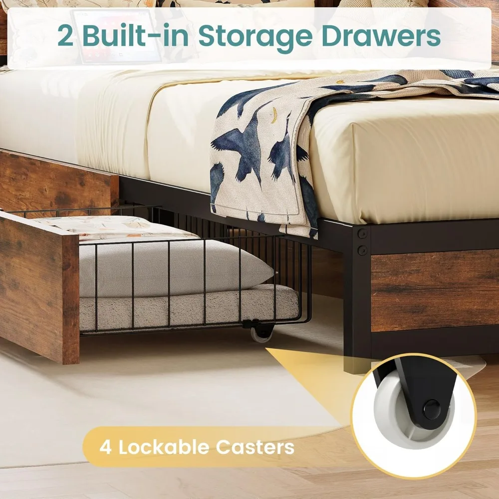 Twin Daybed/Corner Bed Frame- LED lights and charging station- Under-Bed Storage Drawer - Image 6